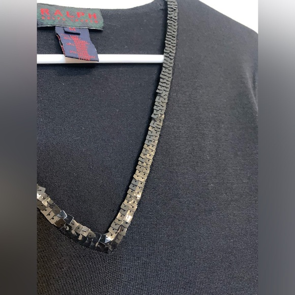 Ralph Lauren Vintage Meduim Silk Cotton Blend Knit Sweater Dress Sequins V Neck - Picture 6 of 8